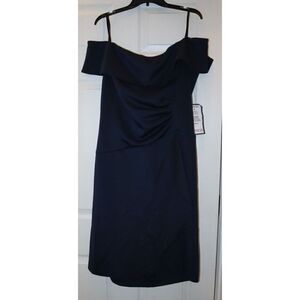 Xscape 3759XW Plus Sz 20W Midnight Navy Off-the-Shoulder Ruched Midi Dress $219